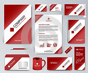 Red corporate identity set with white ribbon on red backdrop