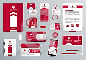 Red corporate identity template with arrow