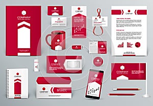 Red corporate identity template with arrow photo