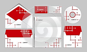 Red corporate metro identity template. Vector company style for brandbook and guideline.