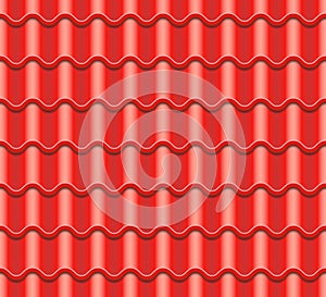 Red Corrugated Tile Vector. Element Of Roof. Seamless Pattern. Ceramic Tiles. Fragment Of Roof Illustration.