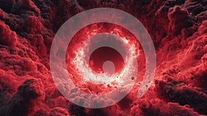 Red Cosmic Vortex Surrounded by Exploding Clouds