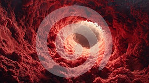 Red Cosmic Vortex Surrounded by Exploding Clouds