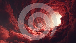 Red Cosmic Vortex Surrounded by Exploding Clouds