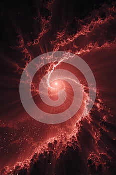 Red Cosmic Vortex Surrounded by Exploding Clouds