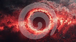 Red Cosmic Vortex Surrounded by Exploding Clouds