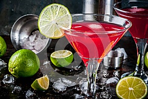 Red cosmopolitan cocktail with lime
