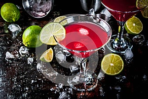 Red cosmopolitan cocktail with lime