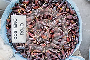 Red Costeno Chili in a pile ready for sale