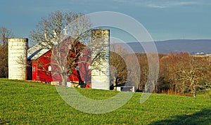 Red Country Farm with silos