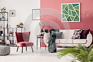 Red cozy living room interior