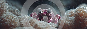 Red crab hidden within a soft coral marine landscape photo