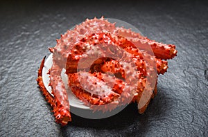 Red crab hokkaido - Alaskan king crab cooked steam or boiled seafood on dark background