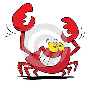 Red crab smiling with big claws