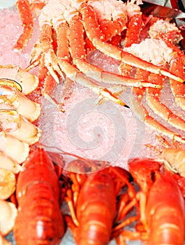 Red crabs on fish market photo