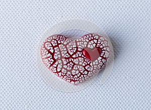 Red Crackled Heart on White Canvas