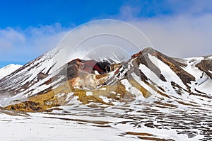 Red Crater in cloud in the Tongariro National Park, New Zealand