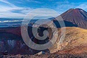 Red crater and Mount Ngauruhoe at Tongariro national park in New Zealand