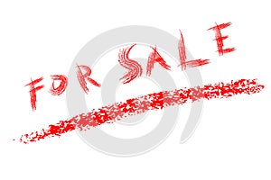 Red Crayon text, For Sale , Isolated on White