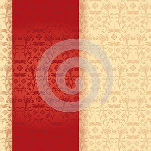 Red and cream classical oriental floral dragonfly vertical banner