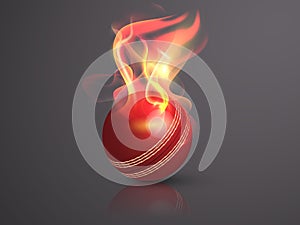 Red cricket ball in fire flame.