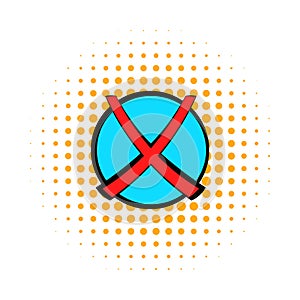 Red cross, check mark icon, comics style