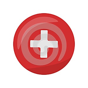 Red Cross Icon on Button. First Medical Aid Sign
