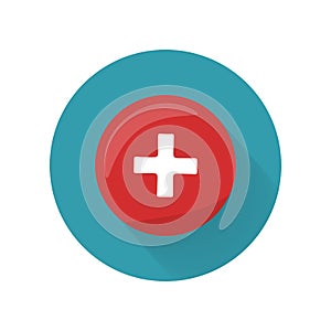 Red Cross Icon on Button. First Medical Aid Sign