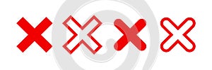 Red cross icon. No sign, reject cross template. Check mark icon vector isolated. Stock vector