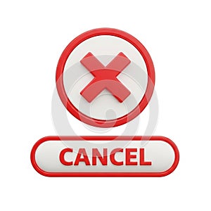 Red Cross Mark and CANCEL Button on White Background cancel x mark
