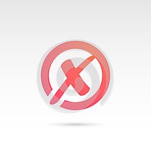 Red X Cross Mark in Circle, Vector icon. Rejected sign