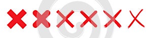 Red cross x vector icon. no wrong symbol. delete, vote sign. graphic design element set on white background