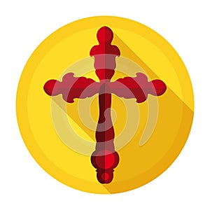 Red cross on yellow button in long shadow design, Vector illustration