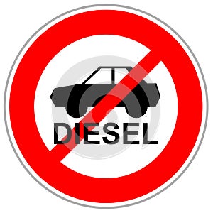 Red crossed traffic sign restricting diesel cars to enter