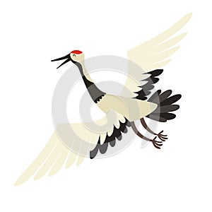 Red crowned crane icon vector illustration. Cartoon style