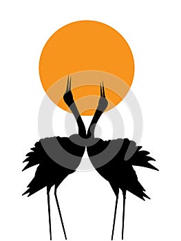 Red crowned crane silhouette isolated on white background, vector