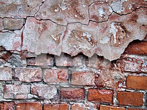 Red crumbling wall decay photo