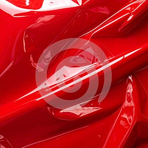 Red Crumpled Plastic Texture Background