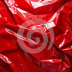 Red Crumpled Plastic Texture Background