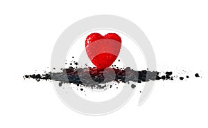 Red crystal heart shape on soil white background