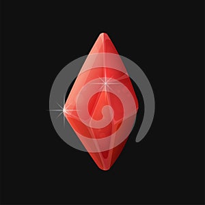 Red Crystal. Magic Gemstone Icon on Black Background. Vector