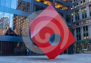 Red Cube by artist Isamu Noguchi is Public Art situated in NYC`s financial district.