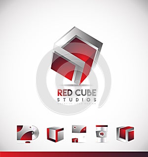 Red cube 3d logo icon design