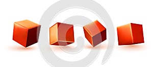 Red Cube 3d render. Set square block. Realistic isolated on a white background. vector illustration
