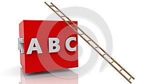 Red cube with education concept and stairs