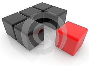 Red cube near black cubes