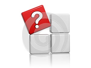 Red cube with question-mark sign on boxes