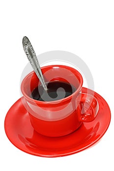 Red cup of black coffee