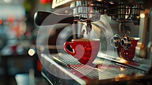 The red cup on coffee machine.AI generated image