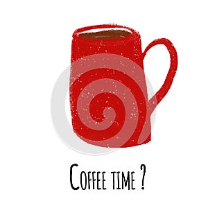 Red Cup illustration isolated on white background with text Coffe time
